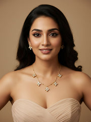 Elegant And Minimal Chain Necklace Set With Floral Polki Drops - Indo Western Necklace