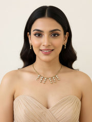 Stylish Minimal Victorian Chain Necklace Set With Polki Drops