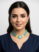 Statement Look Natural Turquoise Stone Beaded Choker Necklace Set - Blue Choker