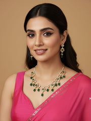 Simple Pearl Necklace Set With Polki Drops - Party And Festive Wear Necklace Set