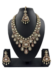Polki Kundan Bridal Necklace Set With Maang Tikka – Luxury Indian Wedding Jewelry With Green Enamel