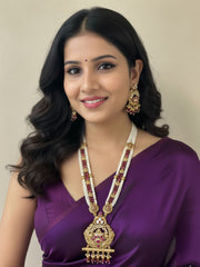 Soundrya Long Antique Gold Pendant Necklace Set | Antique Jewellery