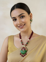 Traditional Peacock Design Necklace Set With Meenakari