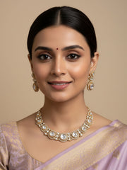 Elegant Rose Gold Finish American Diamond And Polki Necklace Set - Wedding And Festive Jewelry Set