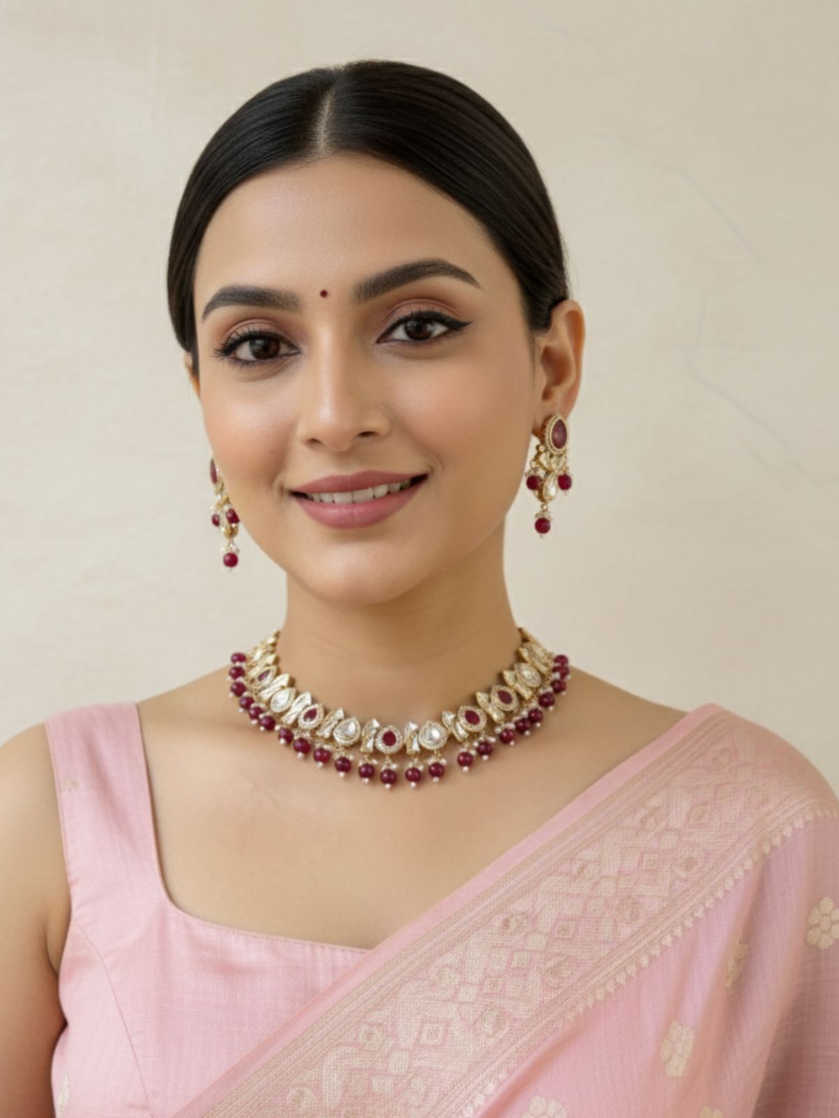 Stylish Kundan Necklace Set With Pearls - Traditional Indian Kundan Jewelry Set
