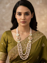 Designer Unisex Rose Gold Pearl Beads Necklace With Kundan Brooch – Perfect For Sherwanis And Traditional Wear