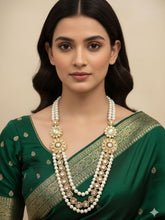 Natural Freshwater Long Pearl Necklace With Kundan Brooch – Beads Jewelry For Grooms Sherwani And Bridal Wear