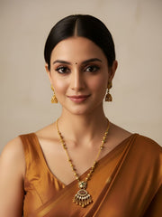 Elegant Gold Plated Antique Pendant Set With Chain - Traditioanal And Ethnic Wear Jewellery Set