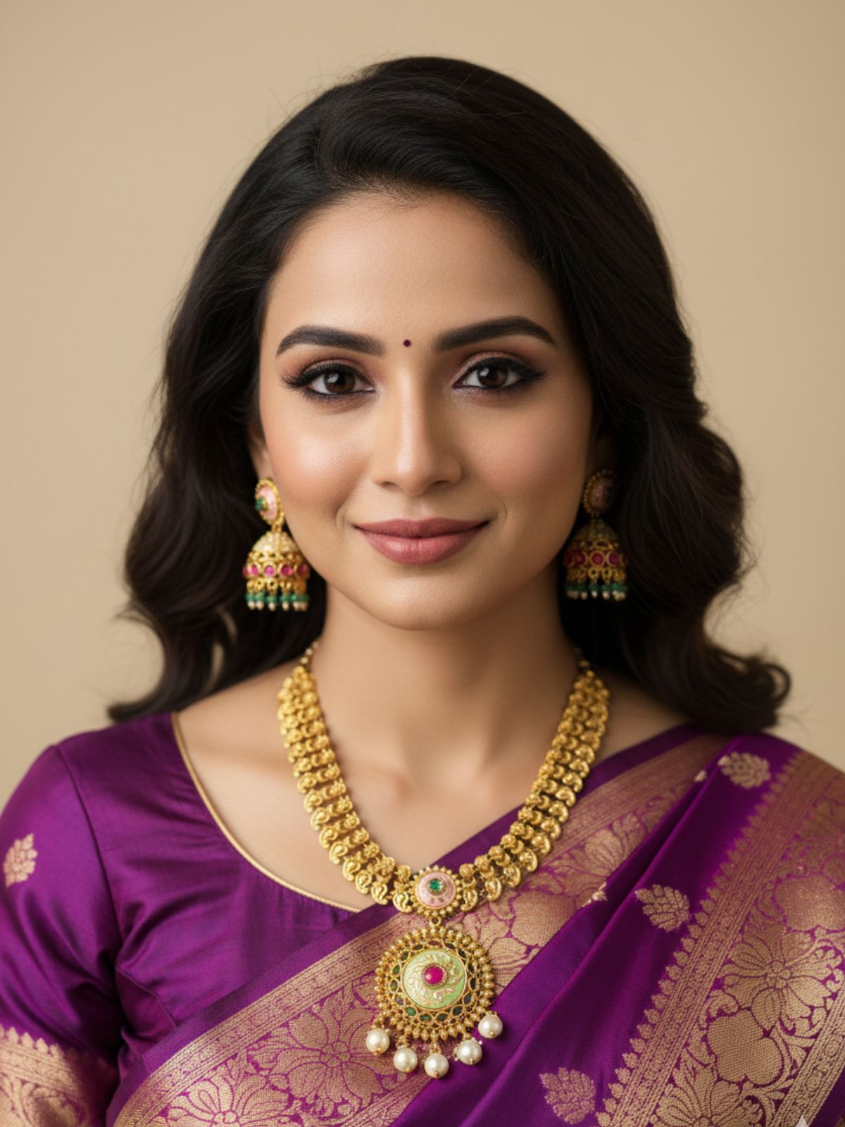 Traditional Gold Plated Antique Gold Necklace Set With Meenakari | Elegant Wedding Jewellery