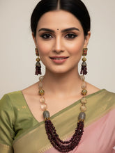 Designer Semi Precious Garnet Beaded Jewellery Necklace Set For Woman