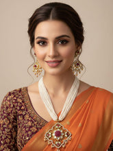 Designer Gold Plated High Quality Wedding Kundan Pendant With Pearls Necklace Set