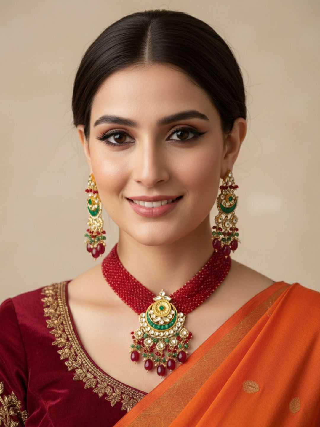 Majestic Red Crystal Chatai Choker For Ladies By Gehna Shop