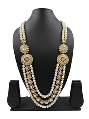 Designer Unisex Real Freshwater Long Pearl Necklace With Kundan Brooch – Perfect For Weddings And Festivities
