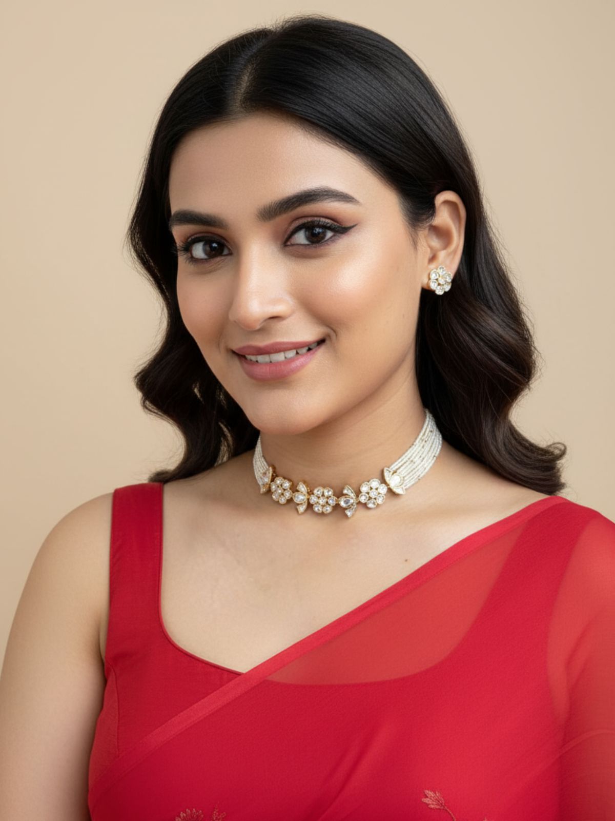 Modern Kundan And Pearl Choker Necklace Set | Contemporary Indian Choker Jewelry