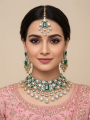 Exquisite Polki Kundan Bridal Necklace Set With Green Enamel – Bridal Necklace For Wedding And Parties