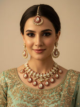 Designer Ruby Red Kundan Bridal Necklace Set With Tikka – Luxury Wedding Jewelry Set