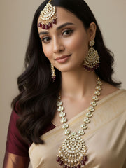 Elegant Rose Gold Finish Long Kundan Necklace Set For Weddings By Gehna Shop