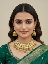 Traditional Gold Plated Antique Necklace Set With Kundan And Pearls