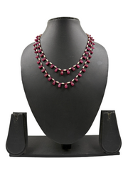 Real Freshwater Pearls And Faceted Real Ruby Teardrops  Beaded Necklace - Gemstones Jewellery