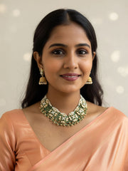 Maanushi Beaded Kundan Mint Green Jewellery Necklace Set