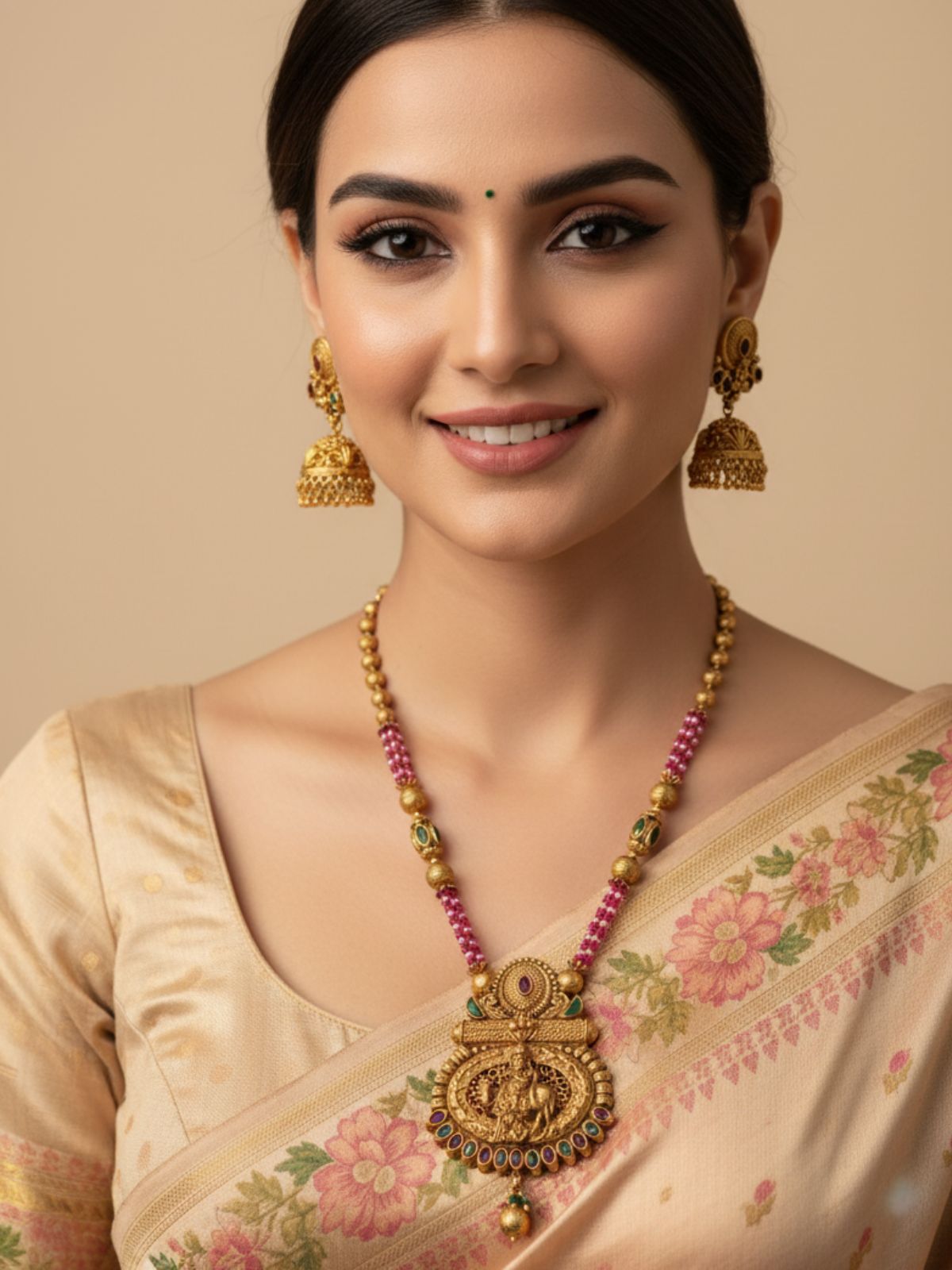 Designer Antique Gold Plated Lord Krishna Temple Jewellery Set