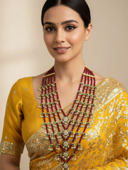 Designer Long Five-Layered Semi-Precious Red Jade Beads Kundan Ranihaar Necklace for Women by Gehna Shop