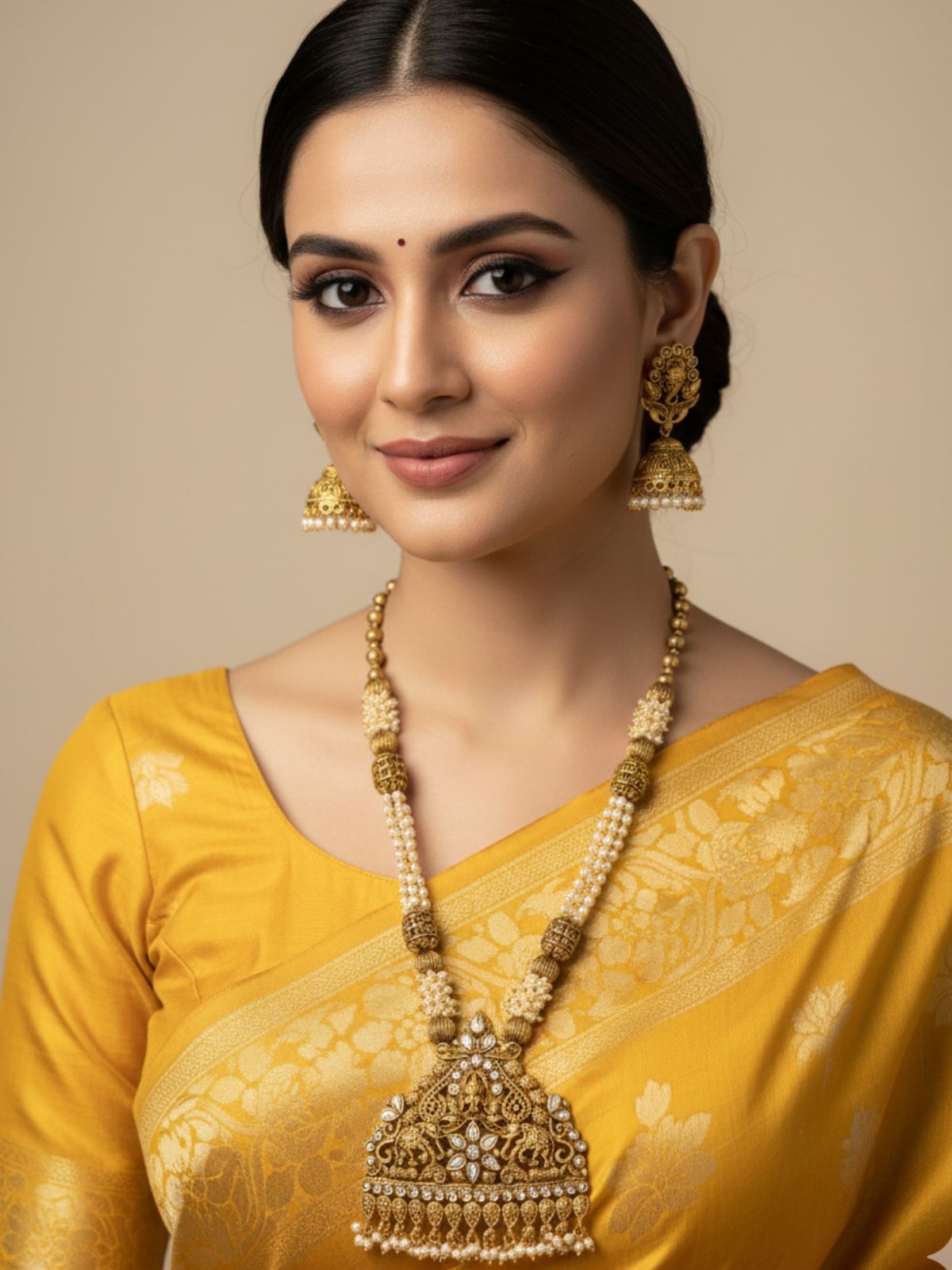 Gold Plated Antique Lord Ganpati Temple Jewellery Necklace Set | South Indian Jewelry