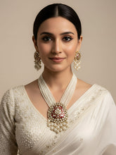 Stuti Long Meenkaari Polki Kundan Necklace Set With Pearls - Wedding Jewellery