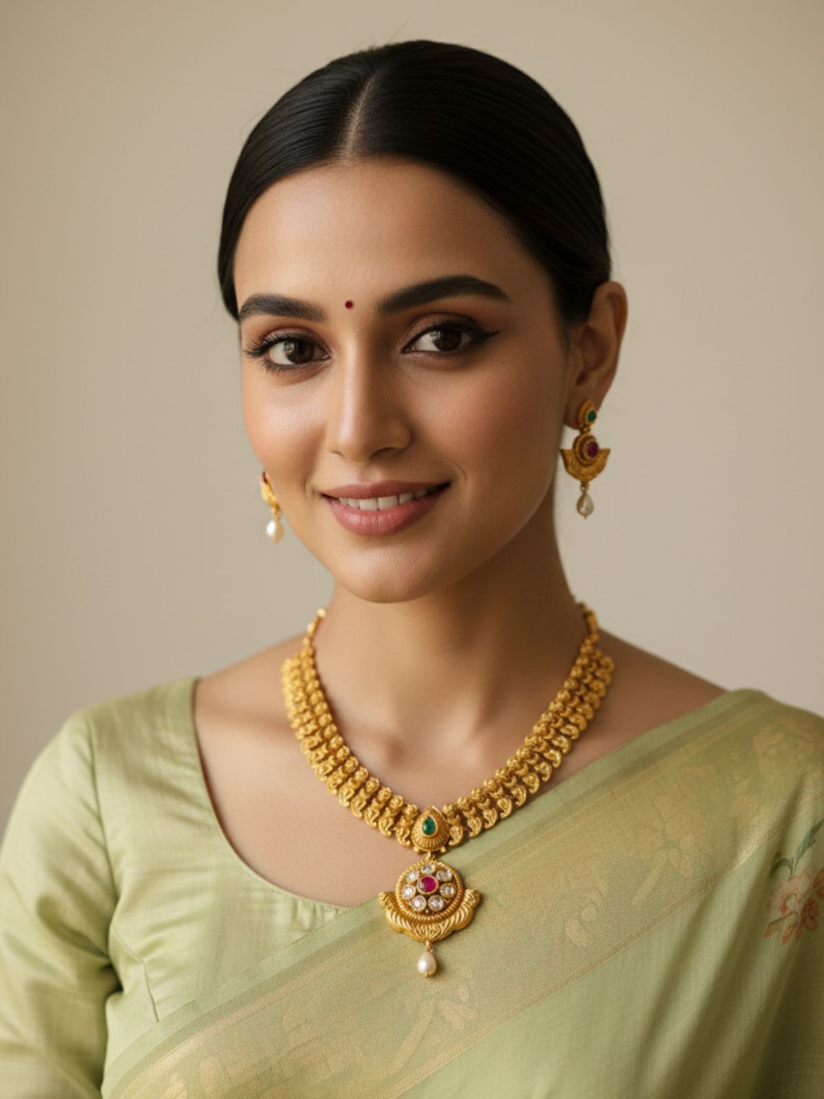 Traditional Gold Plated Short Antique Gold Necklace Set