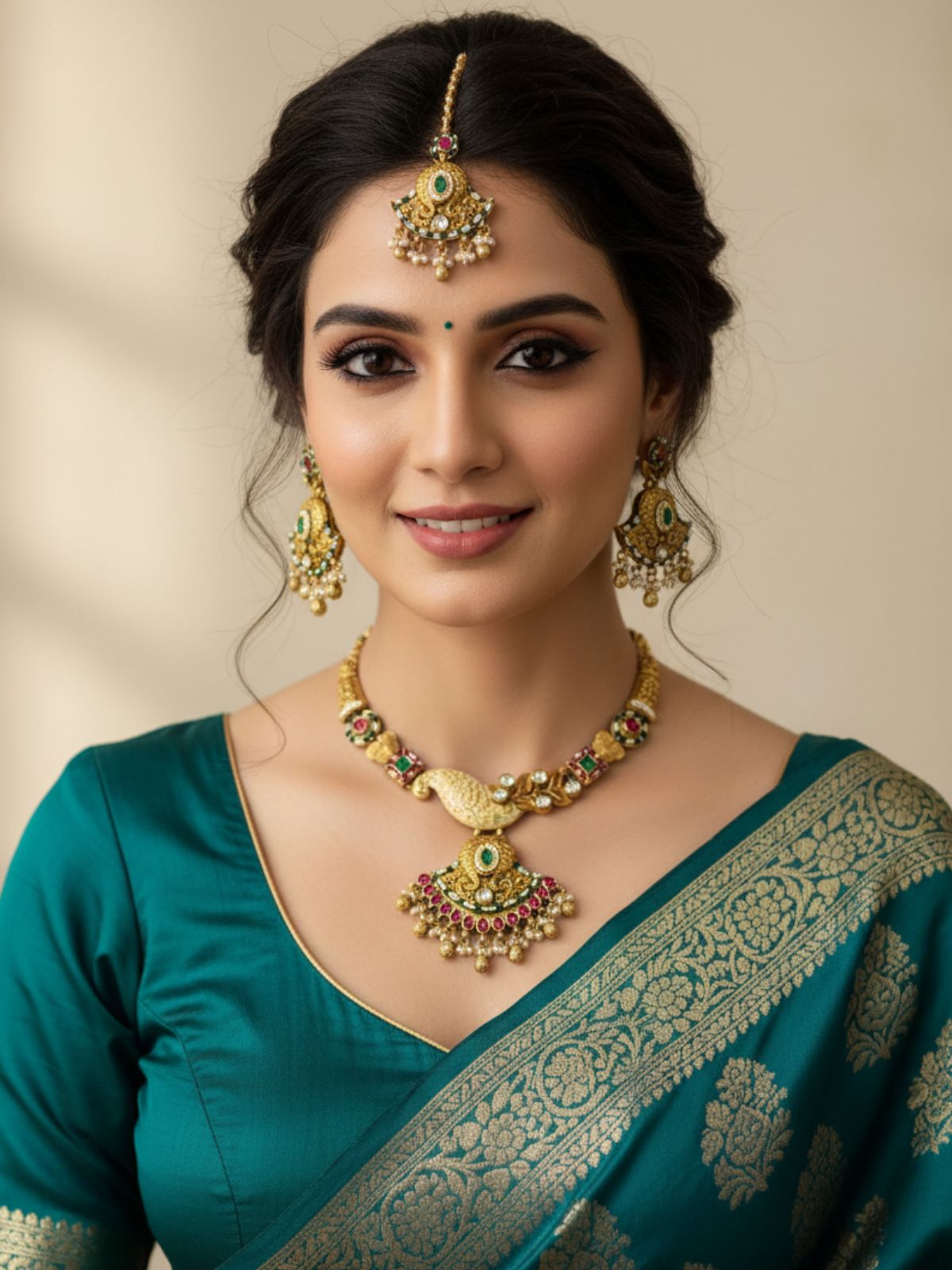 Mannat Beautiful Wedding Wear Antique Gold Necklace Set With Tikka