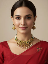 Ethnic Womens Gold Plated Antique Gold Choker Necklace Set