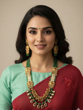 Traditional Indian Antique Kundan Necklace Set with Green Beads – Handcrafted Elegant Beads Design by Gehna Shop