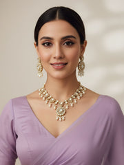 Anisha Rose Gold Finish Polki Kundan Jewellery Necklace Set - Wedding Jewellery