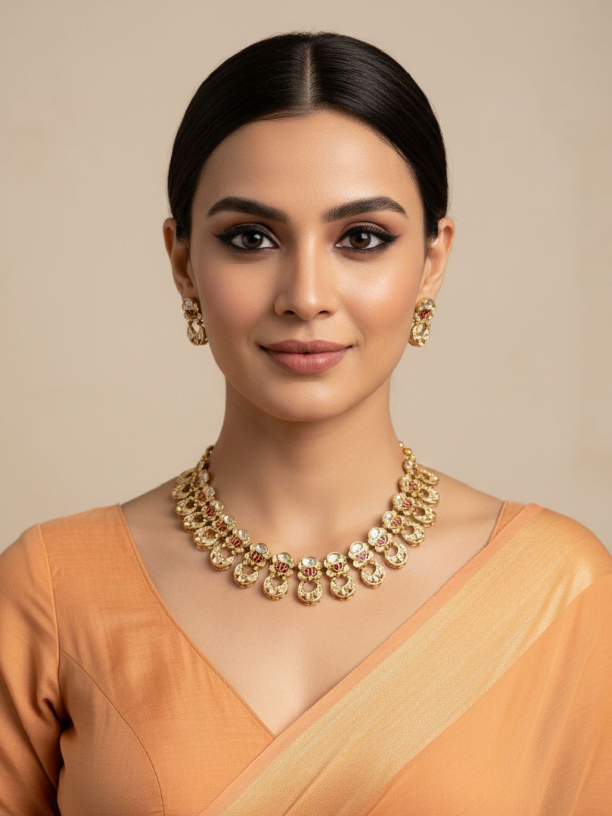 Prajakta Lotus Design Polki Necklace Set With Meenakari