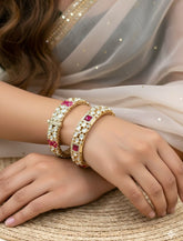 Gold Plated Ruby And Kundan Bangles For Women - Wedding And Party Wear Bangles