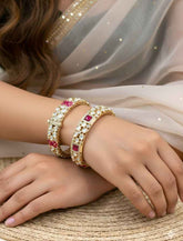 Gold Plated Ruby And Kundan Bangles For Women - Wedding And Party Wear Bangles