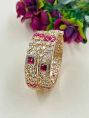 Gold Plated Ruby And Kundan Bangles For Women - Wedding And Party Wear Bangles