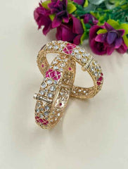 Gold Plated Ruby And Kundan Bangles For Women - Wedding And Party Wear Bangles