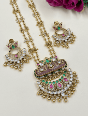 Gold Plated Antique Golden Heritage Design Necklace Set - Wedding Jewellery