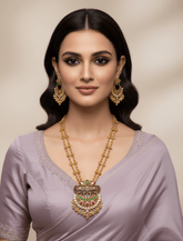 Gold Plated Antique Golden Heritage Design Necklace Set - Wedding Jewellery