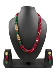 Side-Pattern Pink Jade Beaded Necklace Set - Elegant Festive Beaded Jewellery