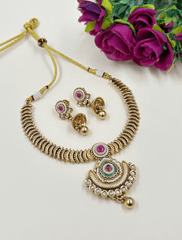 Traditional Gold Plated Short Necklace Set - Ethnic And Festive Wear Jewellery Set for weddings