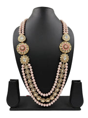 Designer Unisex Rose Gold Pearl Necklace With Kundan Brooch – Perfect for Sherwanis And Traditional Wear