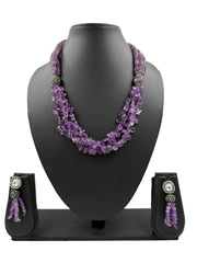 Designer Semi Precious Amethyst Teardrops Beaded Necklace Set For Women - Purple Beaded Jewelry