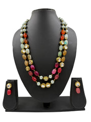 Elegant Double Strand Multicolor Chalcedony Stones Beaded Necklace Set For Women