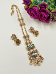 Gold Plated Heritage Look Delicate Antique Chain Pendant Necklace Set For Women