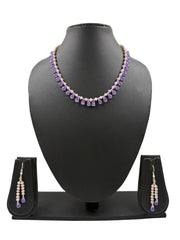 Beautiful Rose Pink Freshwater Pearls With CZ Purple Stone Teardrops Beads Necklace For Women