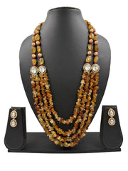 Stylish Semi Precious Gemstone Citrine Chips Beads Necklace Set For Women - Festive Gemstone Beaded Necklaces