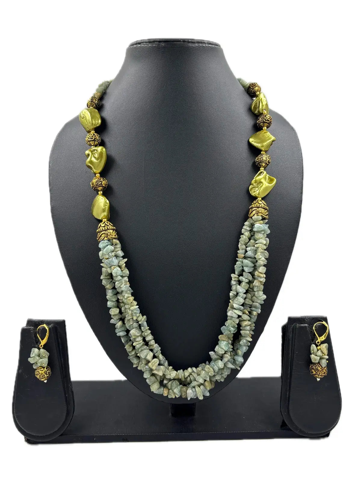 Handcrafted Semi Precious Gemstone Aquamarine Beaded Necklace Set – Elegant Statement Blue Beads Jewelry for Women