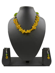 Designer Natural Yellow Onyx Faceted Almond Shaped Beaded Necklace Set For Women